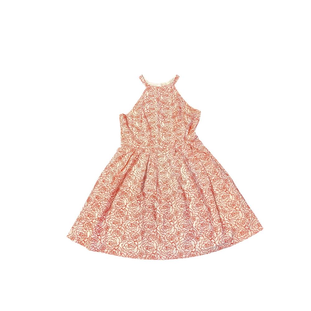 ellison women’s sz medium embroidered floral dress halter neck ivory orange